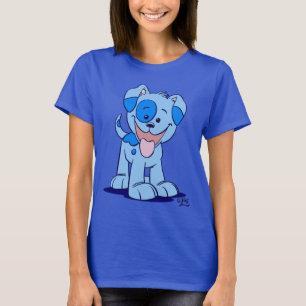 T-shirt Femme petit chiot en caricature bleue
