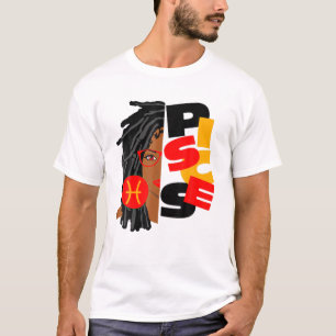 T-shirt Femme Pisces Girl Afro Locs Girl Zodiac Signes Bir