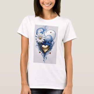 T-shirt femme pour impression de coeur et de fleur