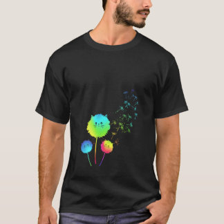 T-shirt Femme Rainbow Cat Dandelion Spring Fleur sauvage M