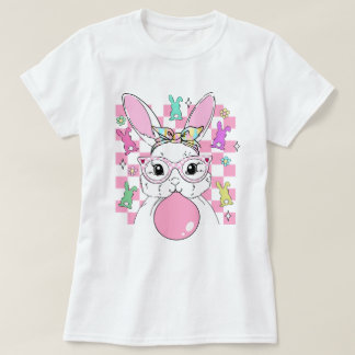 T-shirt Femme Retro À damiers lapin rose de Pâques