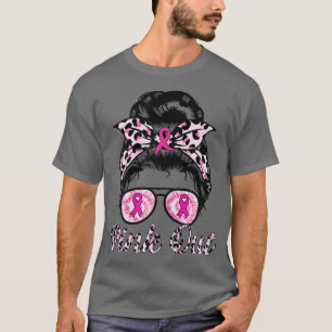 T-shirt Femme Rose Out Messy Cheveux Bun Breast Cancer Awa
