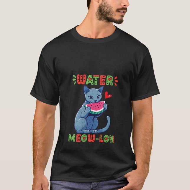T-shirt Femme Russe Blue Chat Manger Watermelon Été V (Devant)