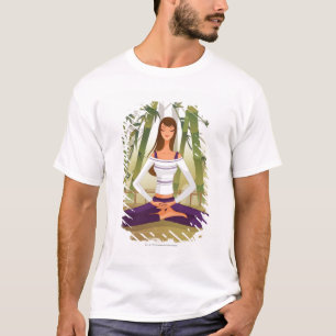 T-shirt Femme s'asseyant en position de lotus, méditant