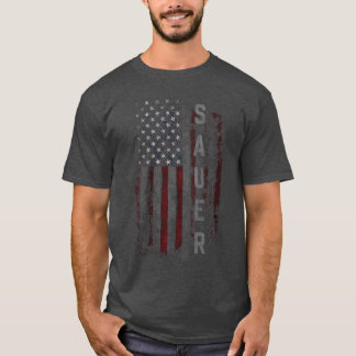 T-shirt Femme SAUER Famille Drapeau Américain Col V drôle