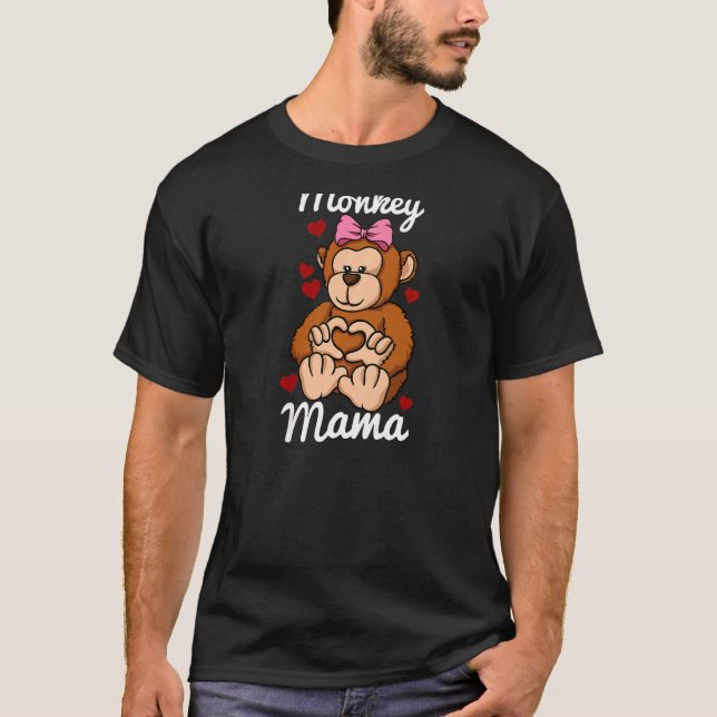 T-shirt Femme Singe Mama Doigt Coeur Singe Animal Avec (Devant)