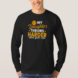T-shirt Femme Softball Mama Ma Fille Jette Plus Dur Que
