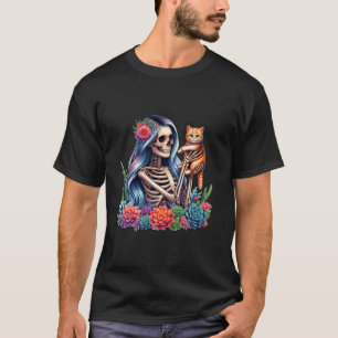 T-shirt Femme Squelette Kitten Chat Plante Succulent Lover