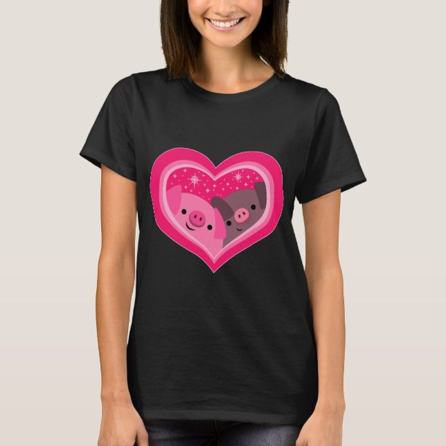 T-Shirt Femme Toi Et Moi (Mignons Cochons De Caric (Devant)