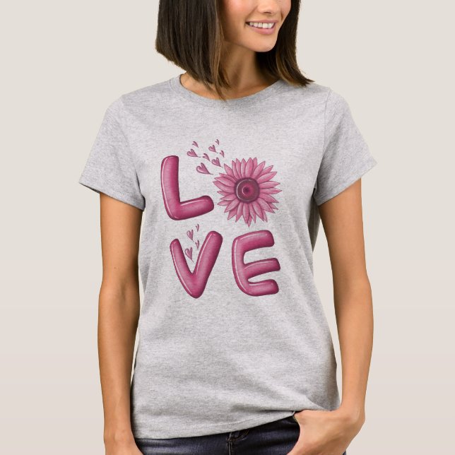 T-shirt Femme Tournesol Rose Love (Devant)