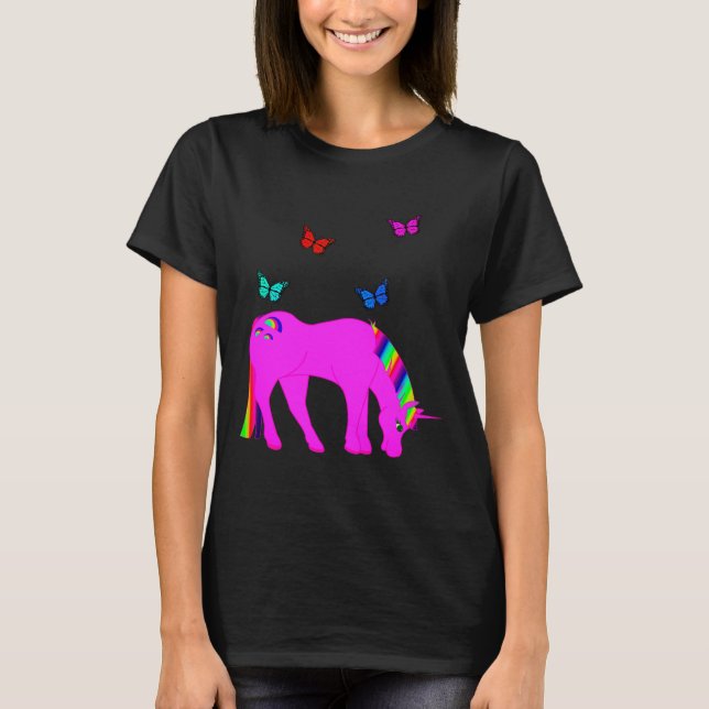 T-shirt femme Unicorne violette & Papillons ZKOA (Devant)