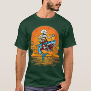 T-shirt Femme Vintage Shark Lover Funny Skeleton Riding S