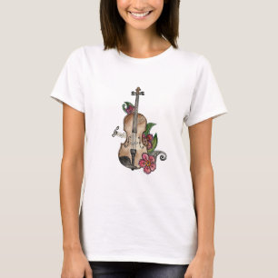 T-shirt femme violon aux fleurs