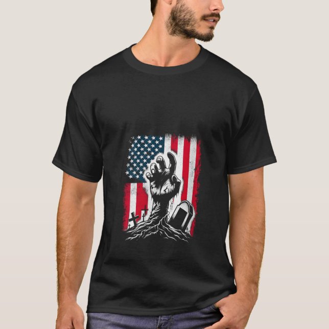 T-shirt Femme Zombie Main Drapeau Américain Patriotique US (Devant)