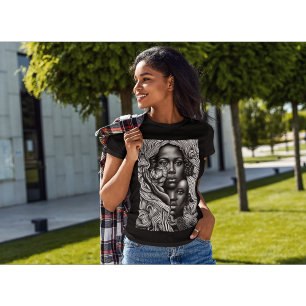 T-shirt Femmes afro-américaines Abstraites noires et blanc