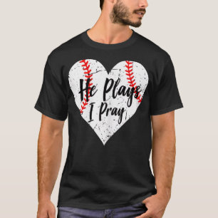 T-shirt Femmes Baseball Maman Il Joue I Priez Jersey Baseb