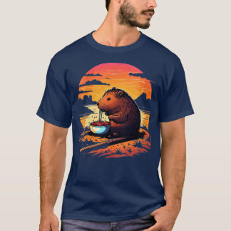 T-shirt Femmes Capybara Manger Ramen Retro Vintage Capibar