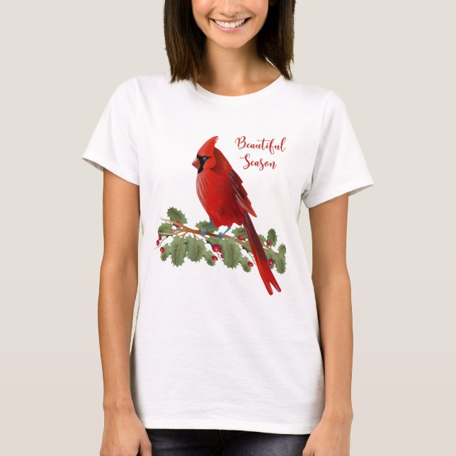 T-shirt Femmes cardinales rouges de saison des vacances de (Devant)