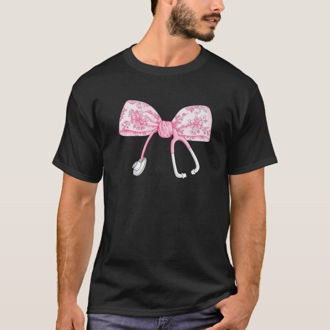 T-shirt Femmes Coquette rose Infirmière Stethoscope Bow In (Devant)