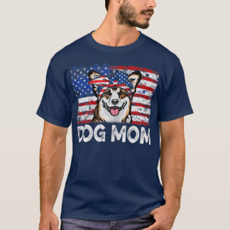 T-shirt Femmes Corgi Chien Maman USA Drapeau Amoureux des 