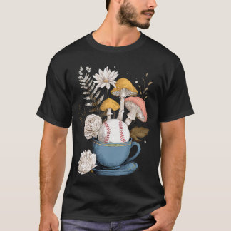 T-shirt Femmes de baseball Champignons Cottagecore Floral 