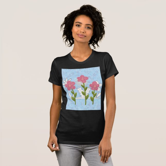 T-shirt femmes dessinant des fleurs de couleur chemise (Devant entier)