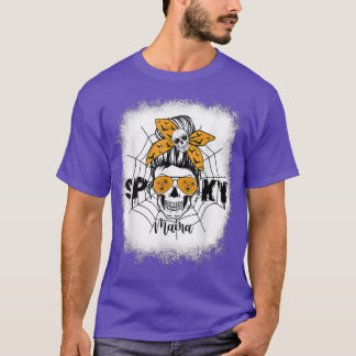 T-shirt Femmes Éffrayant maman Halloween crâne Messy Bun s