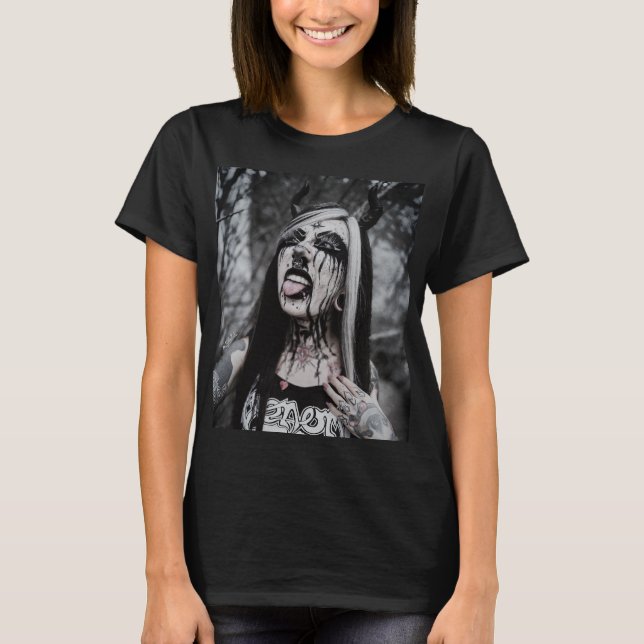 T-shirt femmes en métal noir (Devant)