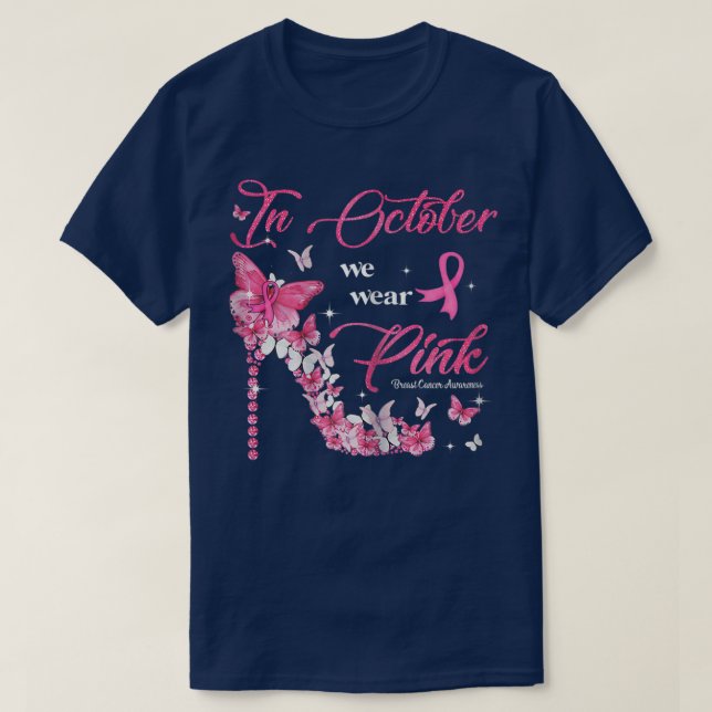 T-shirt Femmes En Octobre Nous Portons Des Papillons Rose  (Design devant)