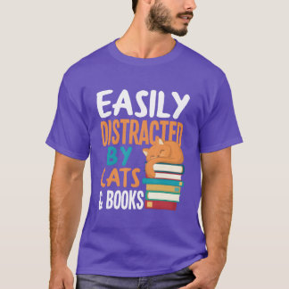 T-shirt Femmes Facilement Distraits Par Chats Livres Chat 