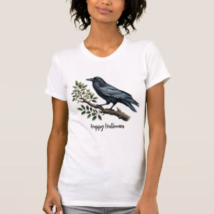 T-shirt Femmes Feuilles vertes du corbeau noir d'Halloween