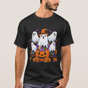 T-shirt Femmes Halloween Chien Fantôme Halloween Chien Hom
