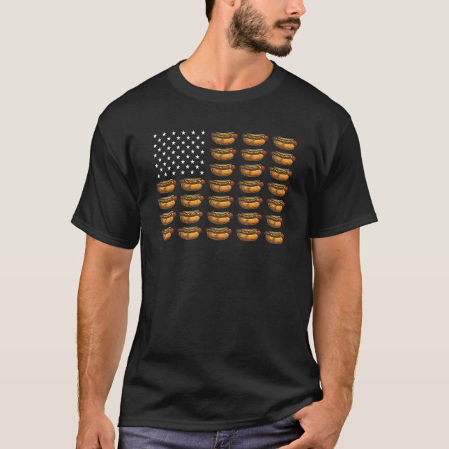 T-shirt Femmes Hommes Enfants Hot Dog American Flag Hot Am (Devant)
