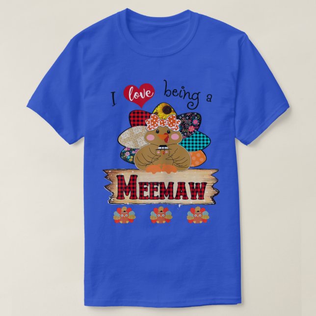 T-shirt Femmes J'aime être une Meemaw Turquie Plaid Flower (Design devant)