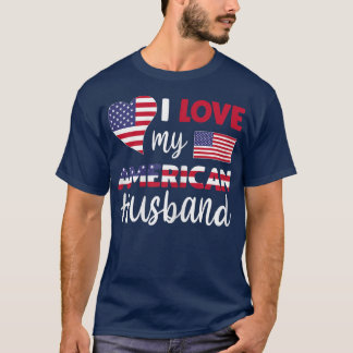 T-shirt Femmes J'Aime Mon Mari Américain Drapeau Américain