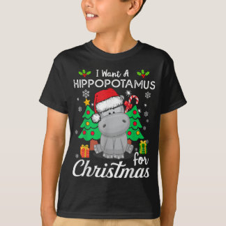T-shirt Femmes Je Veux Un Hippopotame Pour Noël Xmas Hip