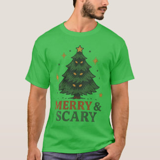 T-shirt Femmes Joyeux et Effrayant Noël Arbre de Fêtes Som