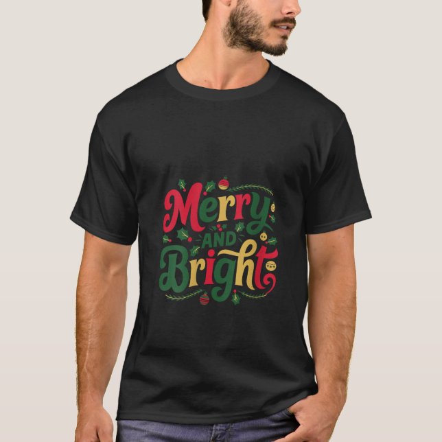 T-shirt Femmes Joyeux Et Lumineux Noël Saint Feuille Amusa (Devant)