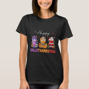 T-shirt Femmes Joyeux Hallothanksmas Halloween Thanksgivin