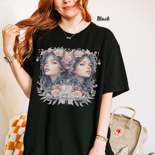 T-shirt Femmes jumelles Gemini, Astrologie Zodiaque, Flora (Créateur téléchargé)