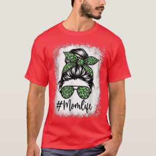 T-shirt Femmes Maman Vie Léopard Bleached Messy Bun St Pat