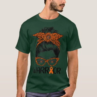 T-shirt FEMMES Messy Bun Leopard Orange Guerrier Leukemia 