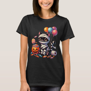 T-shirt Femmes Mignon Halloween Chat Noir Citrouille Farce