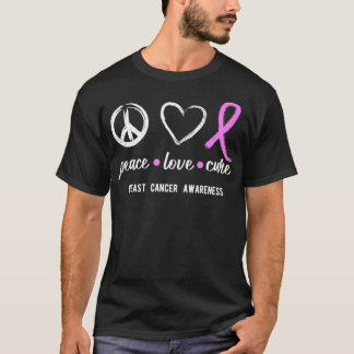 T-shirt Femmes Paix Amour Cure Cancer du Sein Sensibilisat