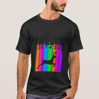 T-shirt Femmes Rennes Animal Arc-en-ciel Bulle avec Silhou