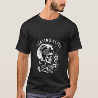 T-shirt Femmes Restant Vivant Skeleton Drôle Boire Café S