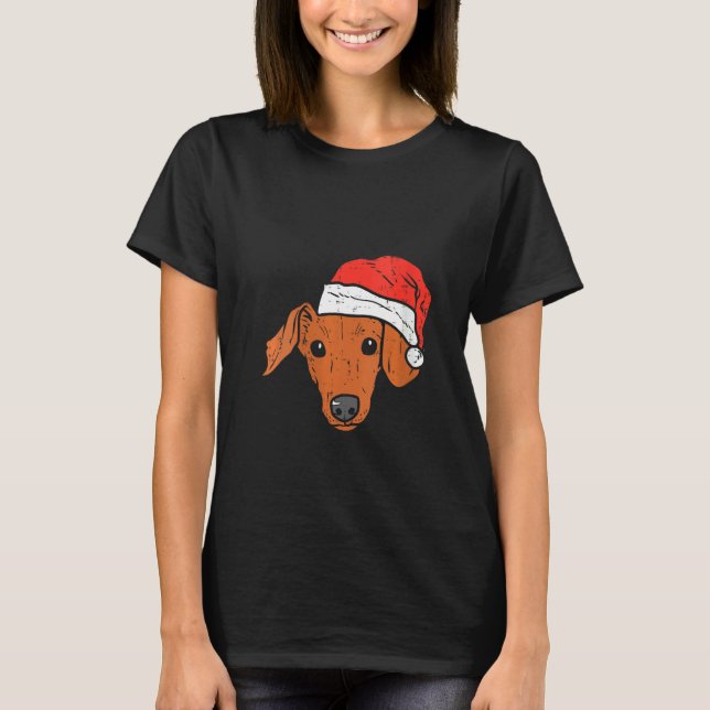 T-shirt FEMMES Santa Hat Dachshund Pjs Noël Noël (Devant)