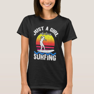 T-shirt Femmes surfeur Surf Coucher de soleil Juste une fi