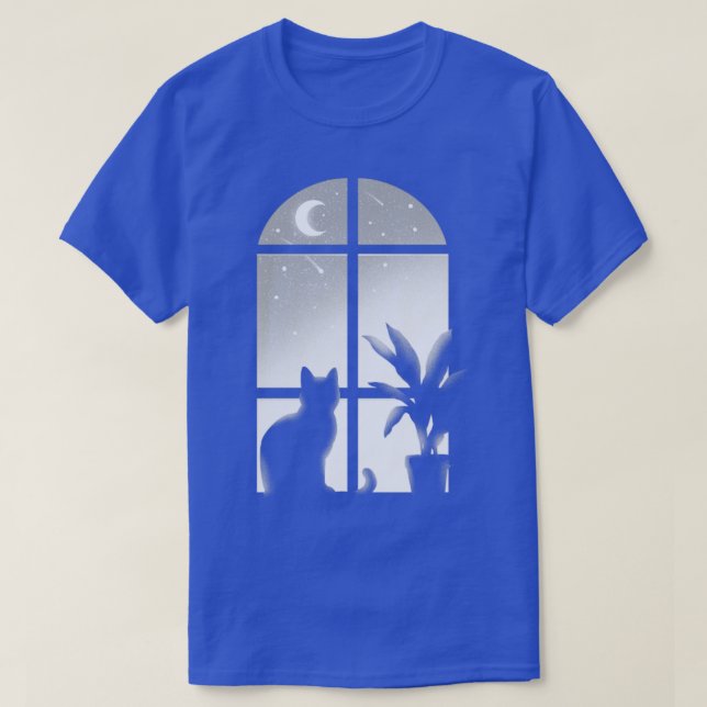 T-shirt Fenêtre de chat Kitty look étoiles nuit infinie be (Design devant)