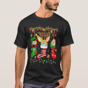 T-shirt Fennec Fox Dans Chaussettes De Noël Lumières Fenne